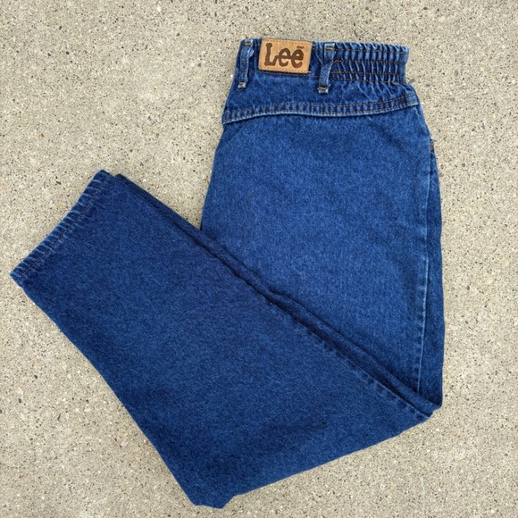 Vintage Lee Jeans Women's Size 16 Petite Elastic Waist Dark Wash Mom Jeans - Picture 1 of 5